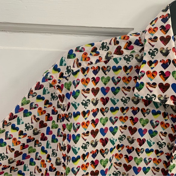 NeroSfumato Positano Liberty Fabrics Heart Pattern Button Down Cotton Shirt Sz L - Picture 2 of 10